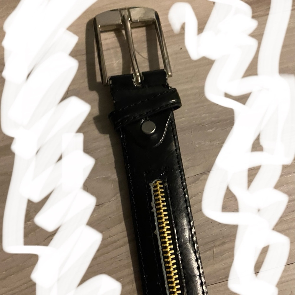 Black and gold faux zipper belt